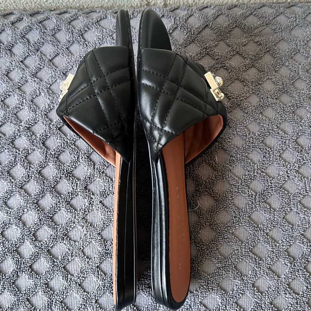 Kurt Geiger London Brixton sandals quilted Black leather silver hardware Size 7 - Picture 4 of 6